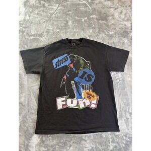 Half Evil 333 Stress Is Fun Graphic T-Shirt Black Cotton Men's XL 22.5x28.5 USA